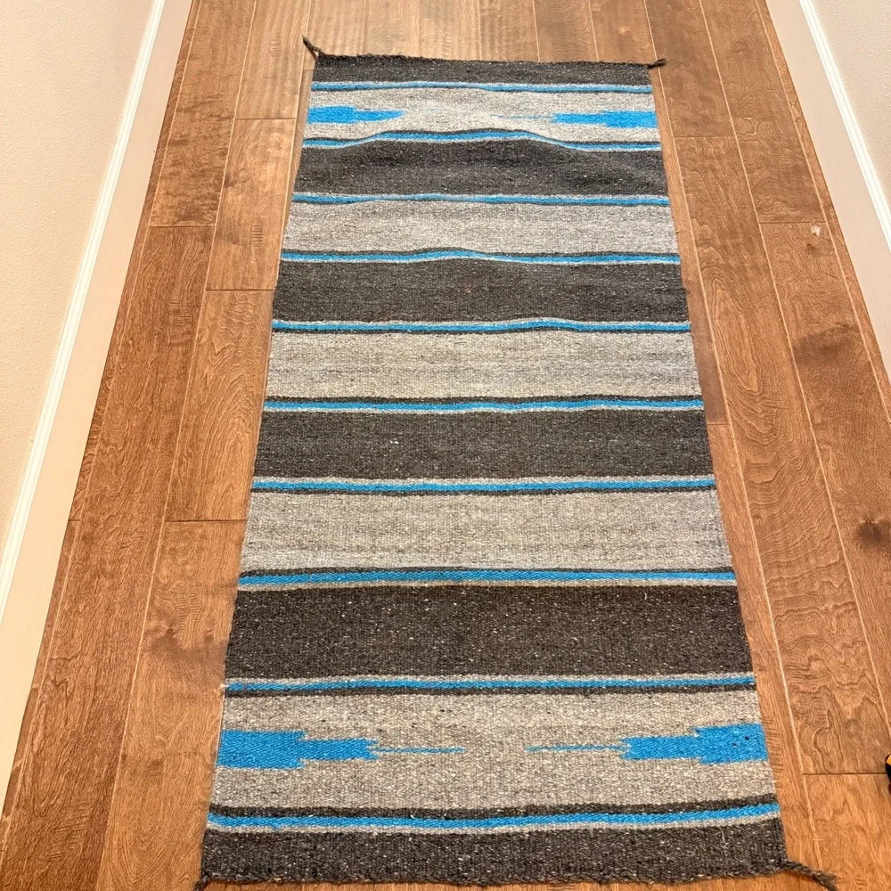 Vintage Mexican Saddle Blanket 60x28 Saltillo Serape Brown Tan Teal Boho Rug‎